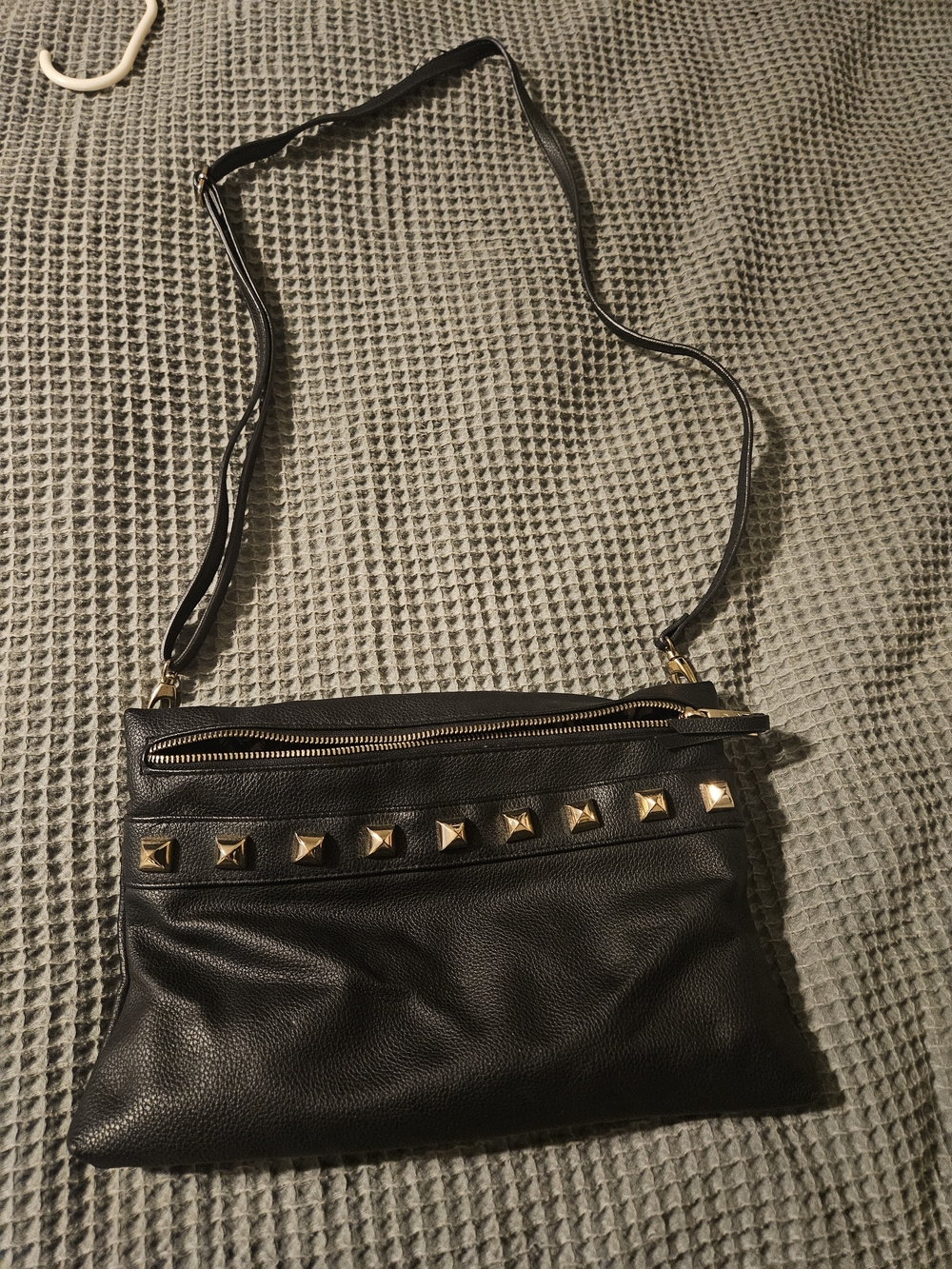 Jessica Simpson Black Crossbody with Gold Pyramid Studs